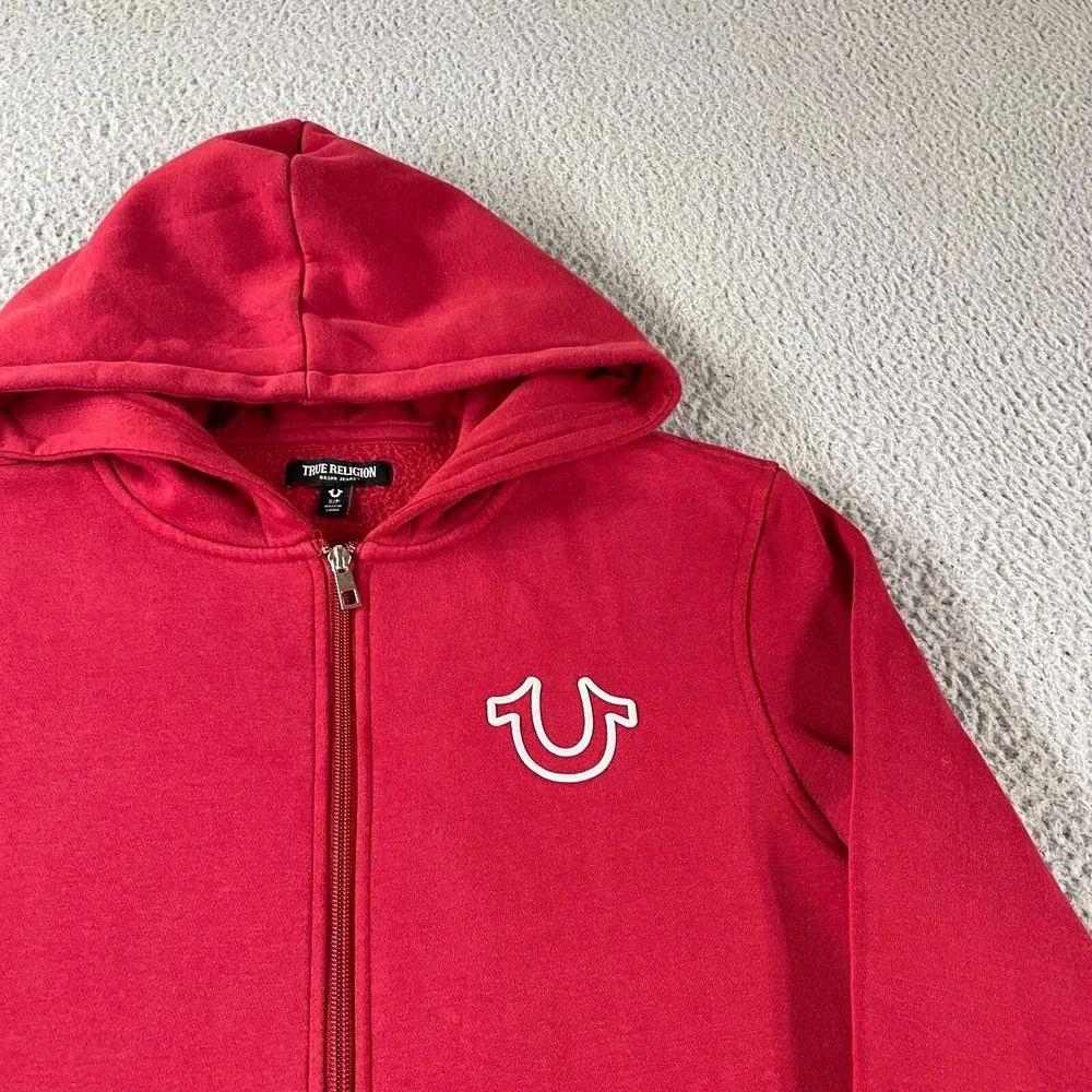 True Religion Mens Red Long‎ Sleeve Pockets Full-Zip Hoodie Size S Streetwear